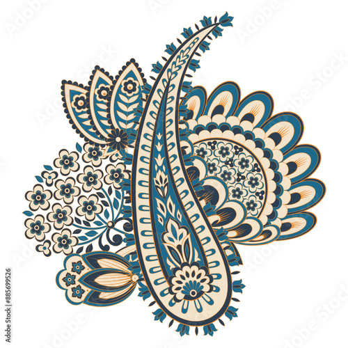 Paisley Vector Pattern. Floral Isolated Asian Illustration