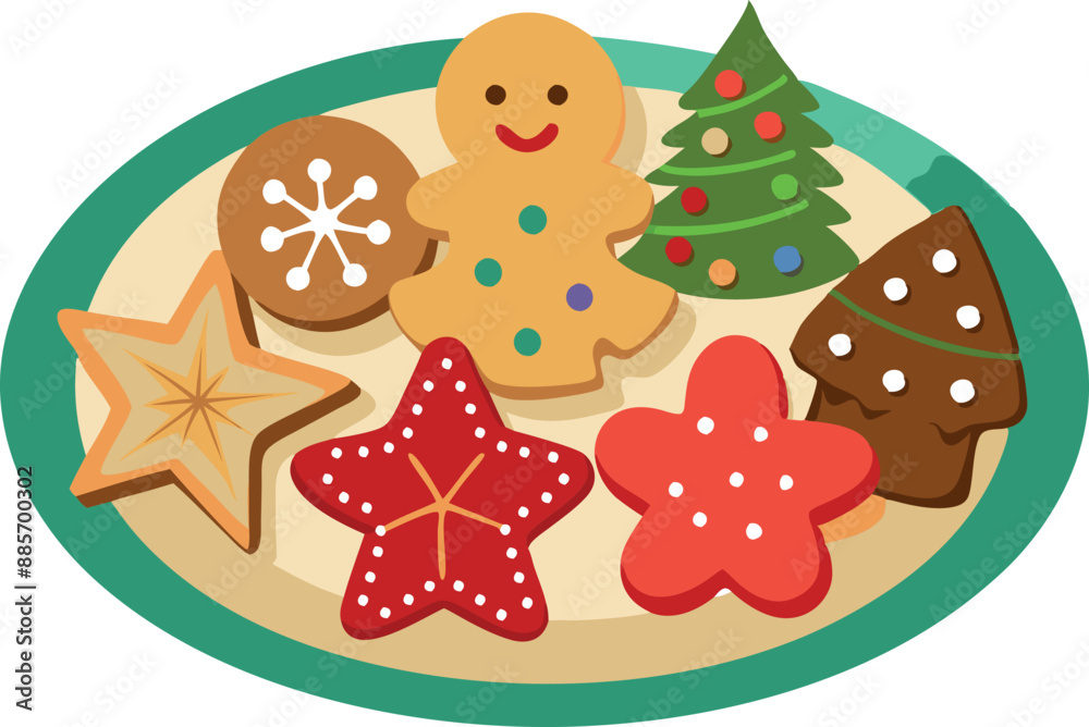 Festive Christmas cookies including gingerbread men, star-shaped cookies, and tree-shaped treats on a green plate, evoking holiday spirit and joy. Festive Christmas cookies including gingerbread men, star-shaped cookies, and tree-shaped treats on a green plate, evoking holiday spirit and joy.