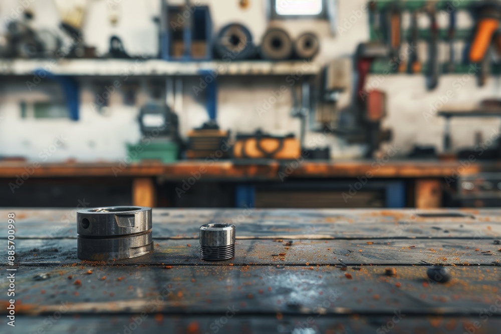 Worn-Out vs. New Carbide Cutting Insert on Workbench with Precision Tools in Professional Workshop Worn-Out vs. New Carbide Cutting Insert on Workbench with Precision Tools in Professional Workshop