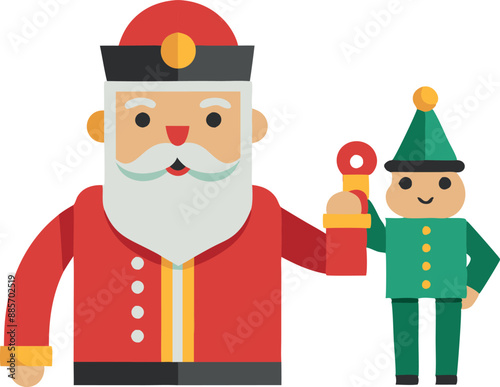 Cheerful Christmas illustration featuring Santa Claus and an elf dressed in festive holiday colors, perfect for celebrating the season. photo