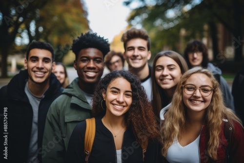 Portrait of a smiling diverse group of students on campus