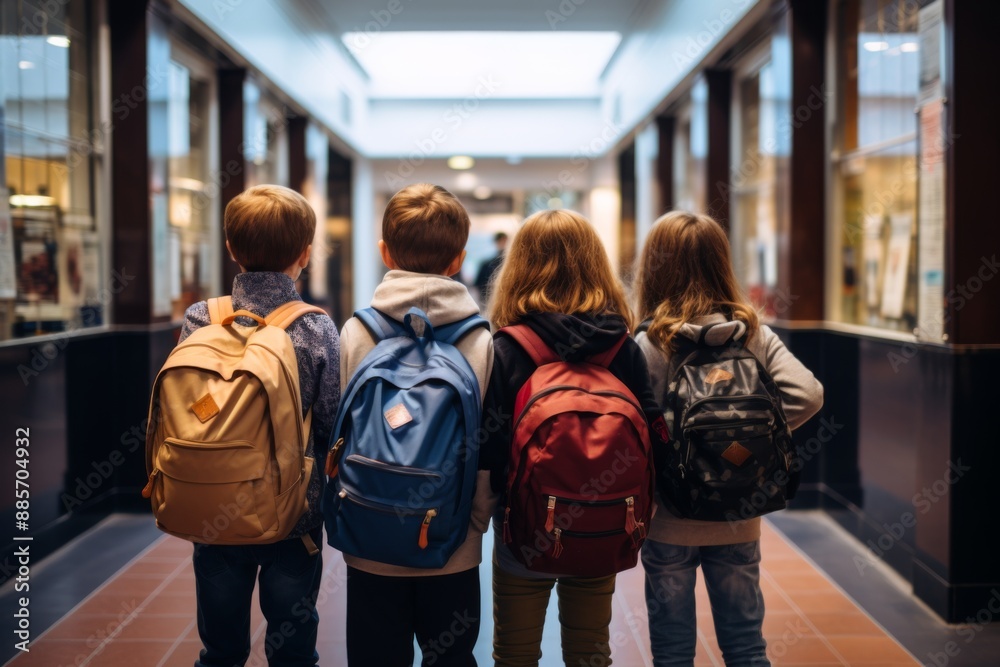 Portrait of diverse school kids in hallway Portrait of diverse school kids in hallway