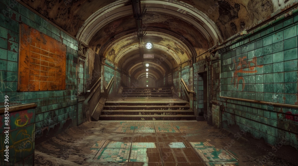 Fototapeta premium Vintage Underground Subway Station with Antique Signage and Period-Specific Design