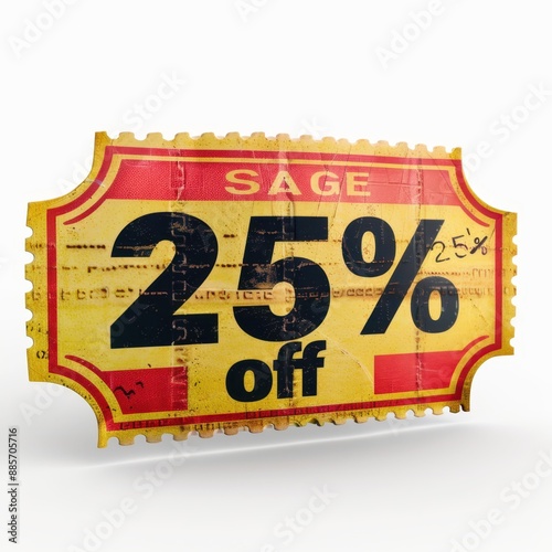 a red and yellow ticket with the words 25 % off photo