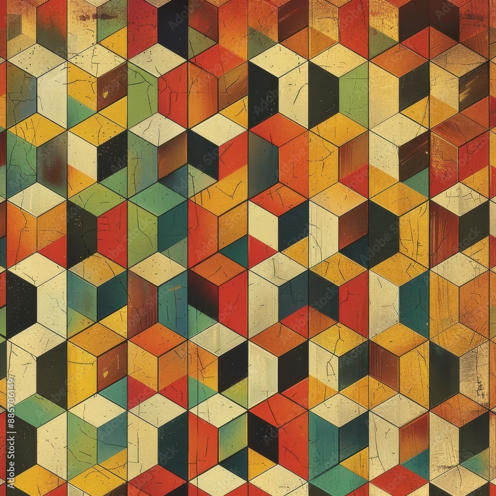 a colorful abstract painting with geometric shapes