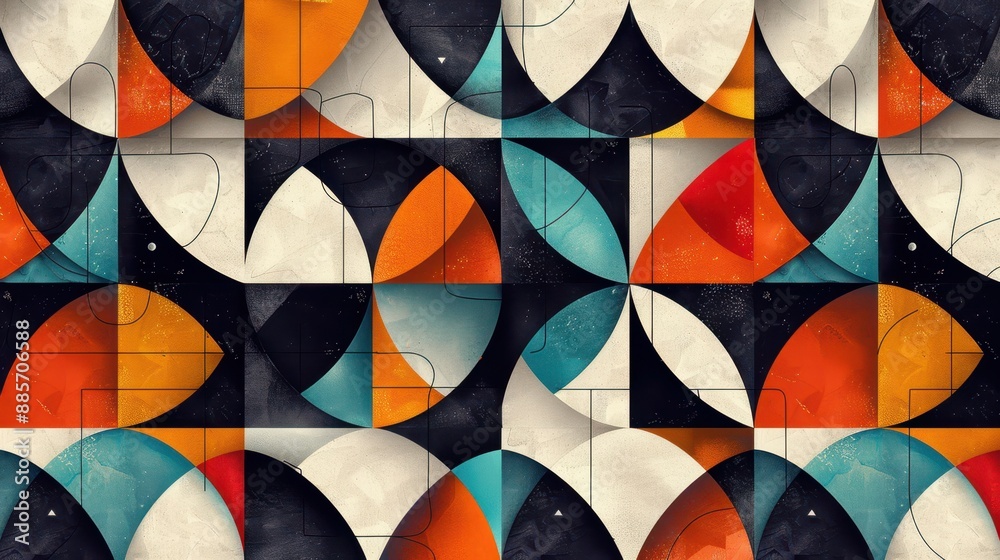 an abstract pattern with orange, blue and black shapes an abstract pattern with orange, blue and black shapes