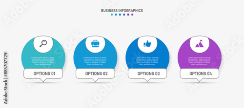 Horizontal progress bar featuring 4 arrow-shaped elements, symbolizing the four stages of business strategy and progression. Clean timeline infographic design template. Vector for presentation