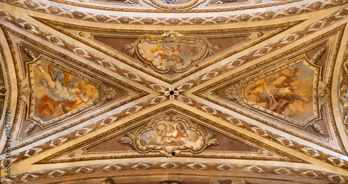 PERUGIA, ITALY - MAY 16, 2024: The baroque cieling fresco in the church Cattedrale di San Lorenzo (St. Lawrece cathedral) by unknown artist.  photo