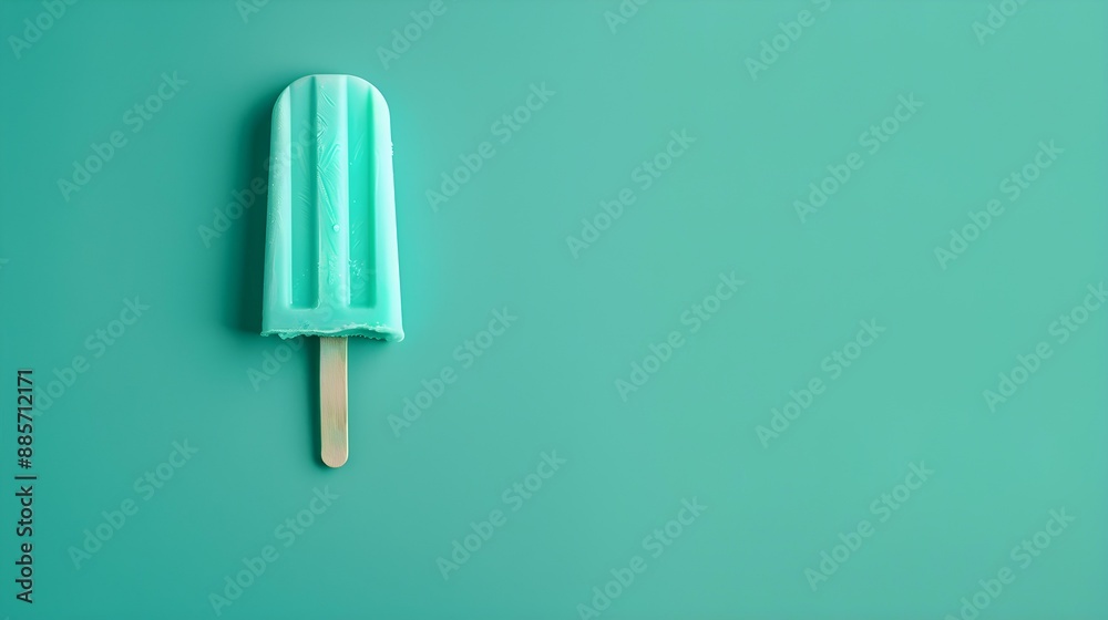 Cyan Popsicle on a summery green Background with Copy Space
