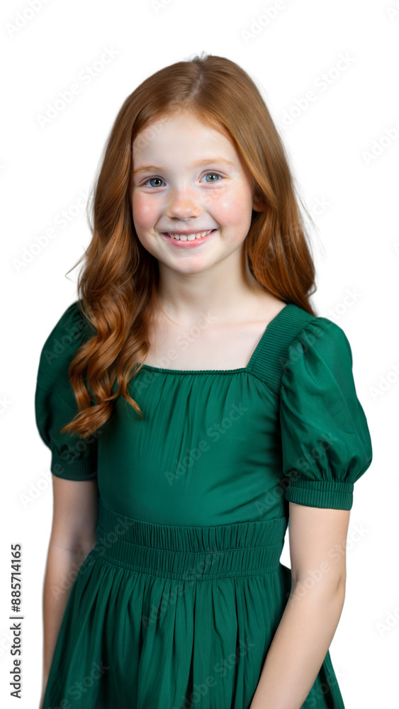 Portrait of a Young Girl With Red Hair in a Green Dress