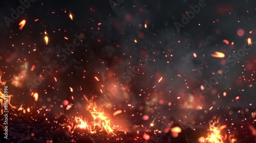 Dynamic Abstract Light Bokeh Background with Fiery Sparks and Glowing Embers for Creative Design