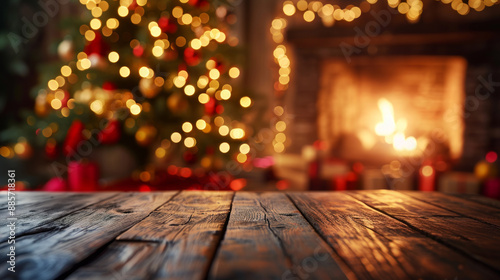 Wooden table christmas with fireplace in background © Birgit Reitz-Hofmann