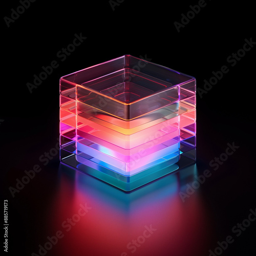 Stacked Glass Prism with Colorful Glowing Layers