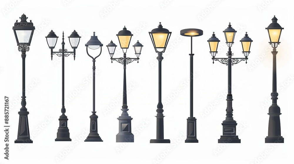 Collection of street lamps in a classic forging style Collection of street lamps in a classic forging style