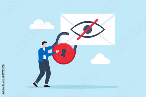 Flat illustration of man encrypting sensitive emails protecting communication and preventing interception