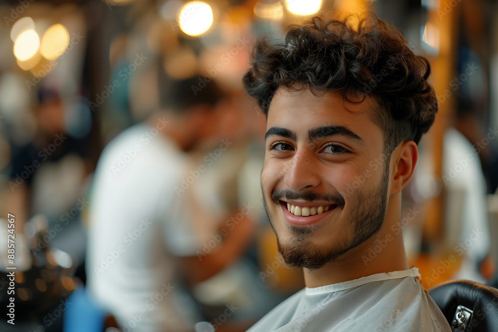 Arab man smiling with confidence in barber shop. Arab man smiling with confidence in barber shop.