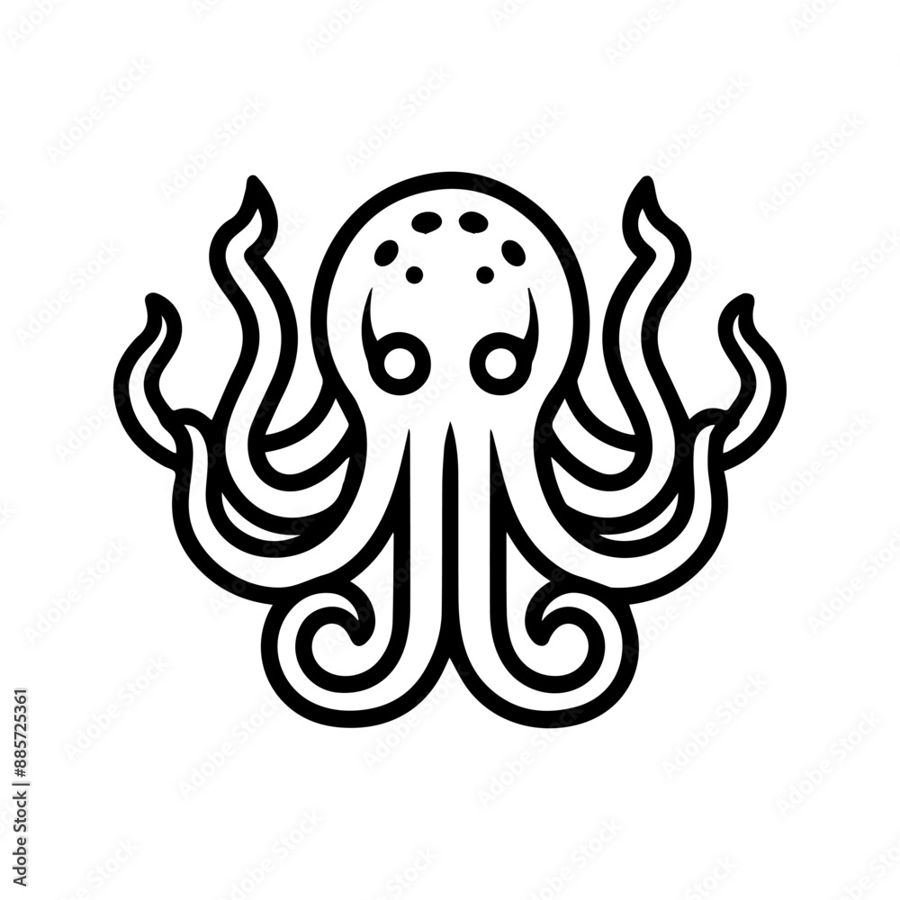 Kraken icon or modern line symbol. Vector line art and icon design with bold outline. Black and white Pixel Perfect minimalistic symbol isolated white background. Silhouette simple thin sign Kraken icon or modern line symbol. Vector line art and icon design with bold outline. Black and white Pixel Perfect minimalistic symbol isolated white background. Silhouette simple thin sign