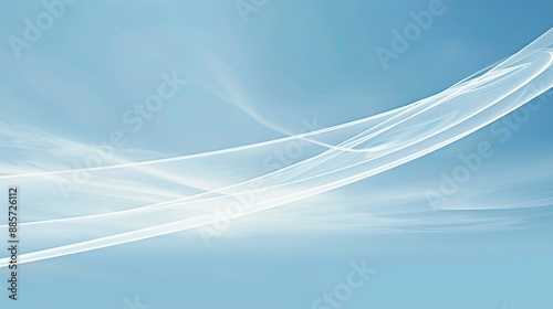 Soft gradient background going from light blue to white, with a subtle white airplane trail