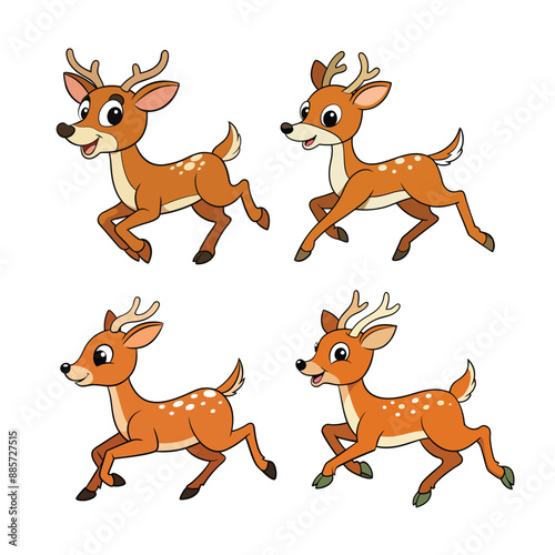 Cartoon funny running Deer vector set