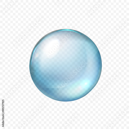 Water bubble, realistic collagen oil or essence, model isolated on transparent background. Vector circle water drop icon