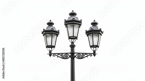 Image of a vintage street lamp post isolated against a white background © Khalida