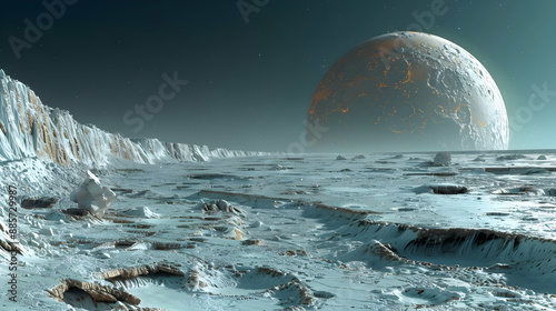 A dystopian solar planet with a surface scarred by massive craters and abandoned mines