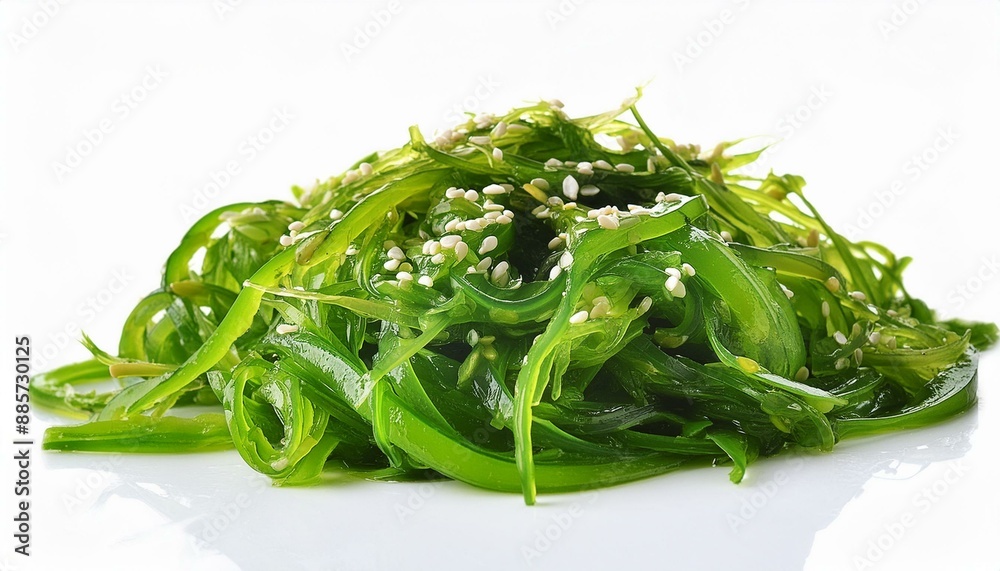 Fresh green seaweed salad on white background Fresh green seaweed salad on white background