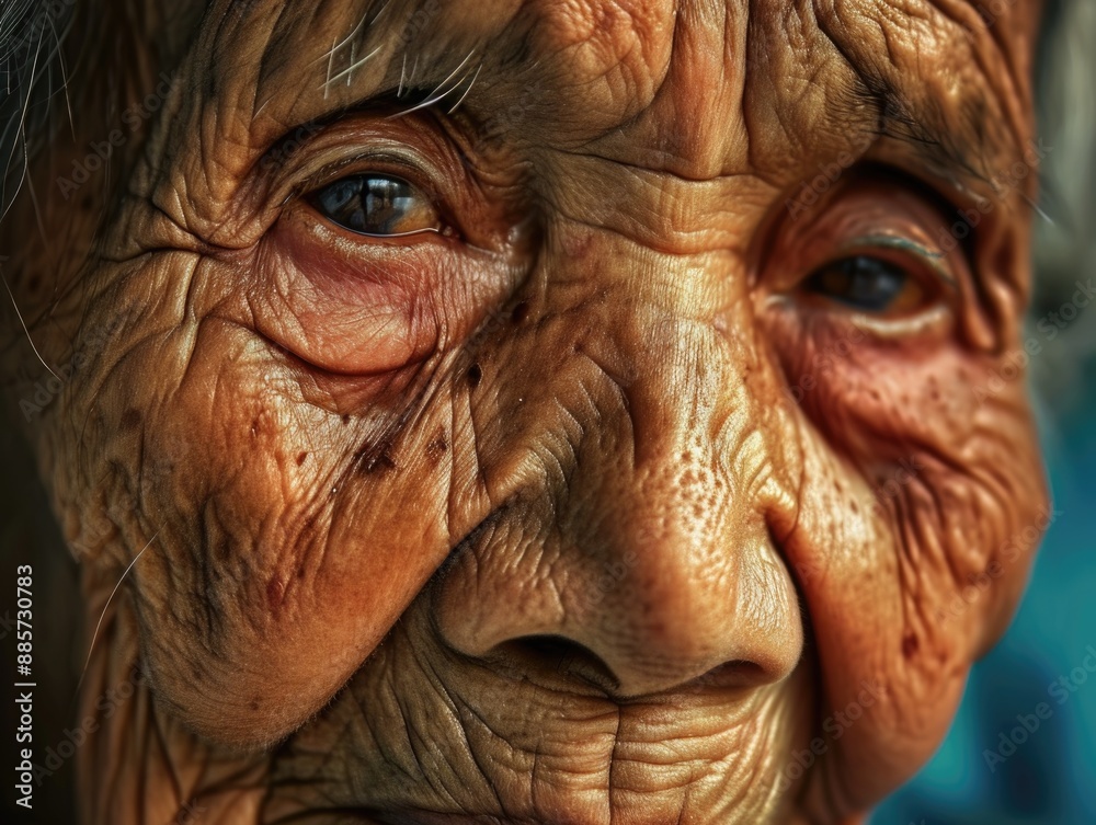 The face of an old woman in close-up. AI generative. The face of an old woman in close-up. AI generative.