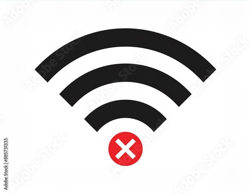 network warning icon, WiFi error, wrong, incorrect, disconnect, bad antenna, not available, no signal stop symbol with network, connect, internet WiFi, WLAN, black icon on white background.