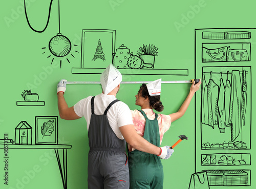Young couple with measuring...