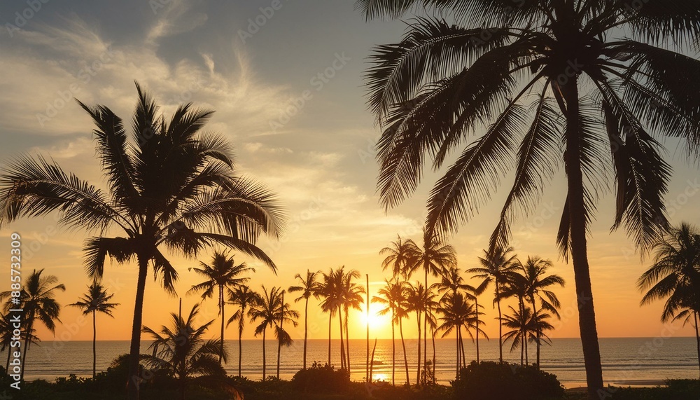 Obraz premium Tropical sunset silhouette with palm trees