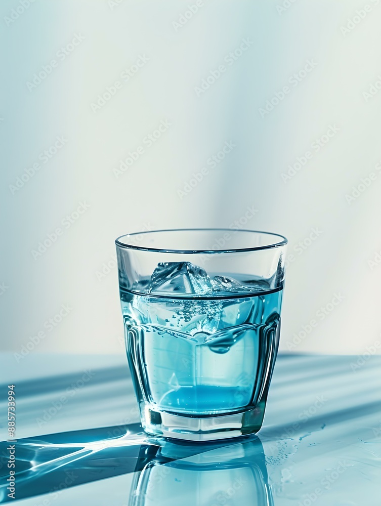 Light Blue Summer Drink on a light Background with Sunlight and Shadows Light Blue Summer Drink on a light Background with Sunlight and Shadows