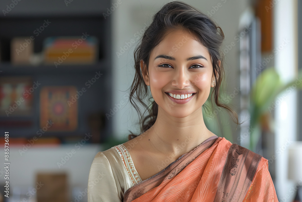 Indian business woman wearing a sari working in the office. Indian business woman wearing a sari working in the office.