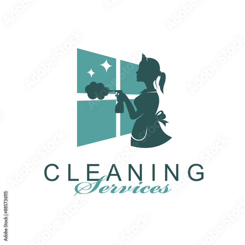 house maid lady for cleaning service design with spray bottle in hand isolated on white background