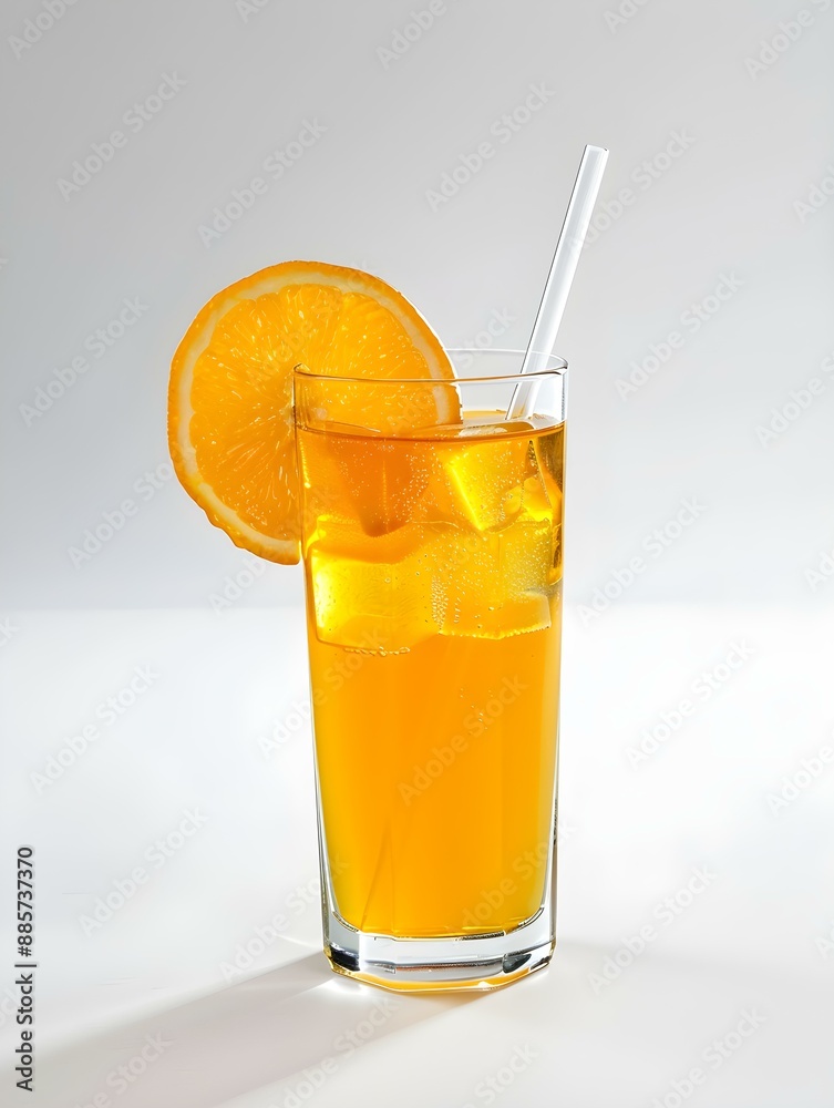 Orange Summer Drink on a light Background with Sunlight and Shadows Orange Summer Drink on a light Background with Sunlight and Shadows