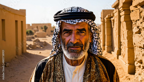 Elderly Iraqi Man in Traditional Dishdasha and Keffiyeh photo