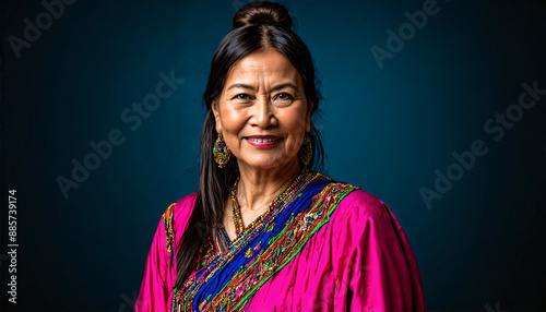 Mature Ecuadorian woman in traditional Andean dress