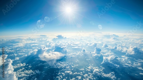 A high-altitude view of the Earth from an airplane window, providing a breathtaking perspective with room for text