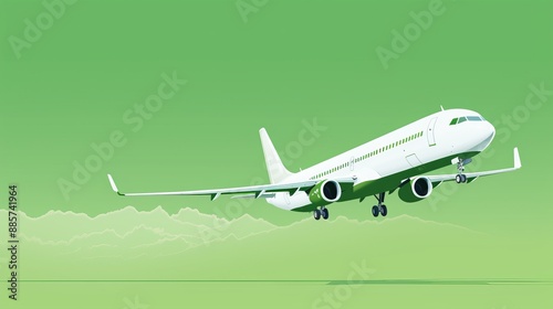 A fresh green background with a simple white line drawing of an airplane