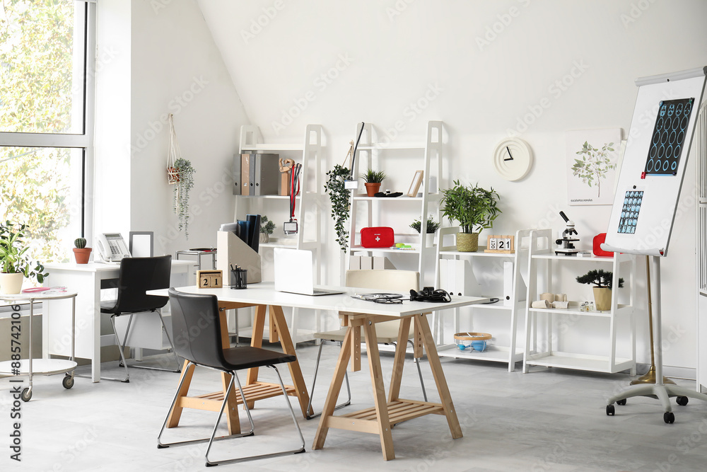 Fototapeta premium Doctor's workplace in interior of medical office