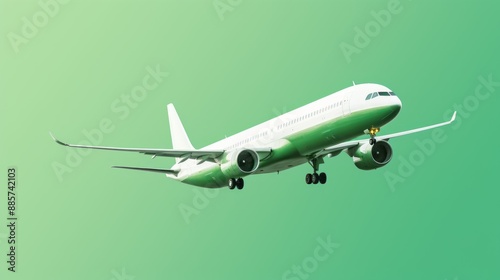 A fresh green background with a simple white line drawing of an airplane