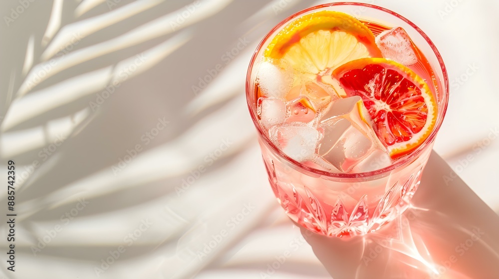 Blush Summer Drink on a light Background with Sunlight and Shadows Blush Summer Drink on a light Background with Sunlight and Shadows