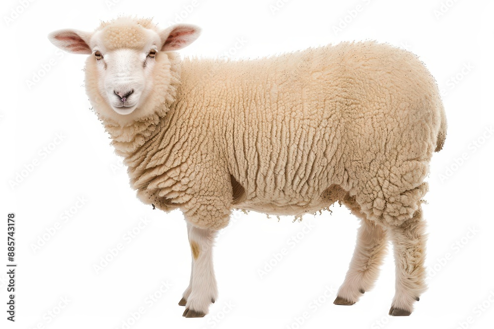A fluffy sheep with a soft watercolor coat isolate on white background A fluffy sheep with a soft watercolor coat isolate on white background