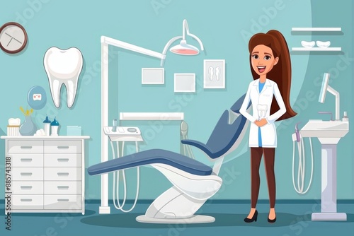 Colorful illustrations of dentists and dental care tools, perfect for educational materials or social media posts. The cartoons feature smiling dentists, happy patients, and clean teeth.