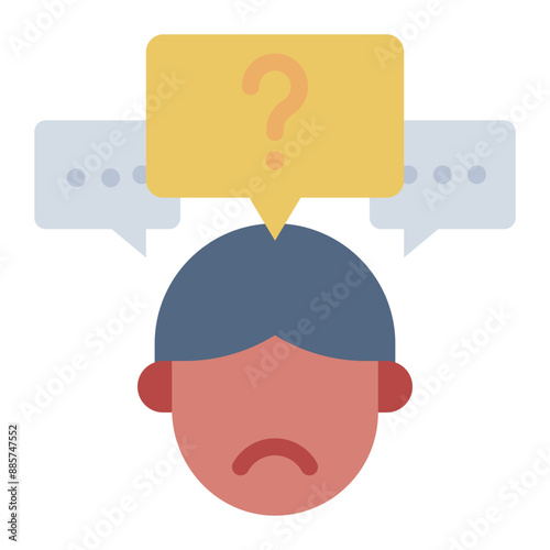 Icon showing a person overthinking with thought bubbles