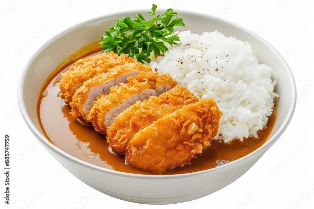Katsu curry with rich watercolor sauce isolate on white background Katsu curry with rich watercolor sauce isolate on white background