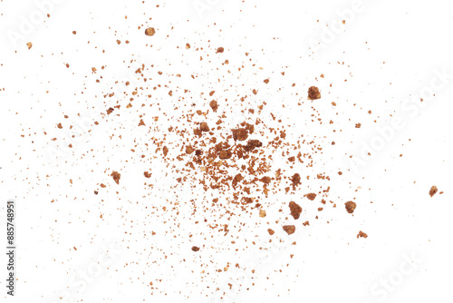 Pile cake crumbs, chocolate cookie flying isolated on white, clipping path
