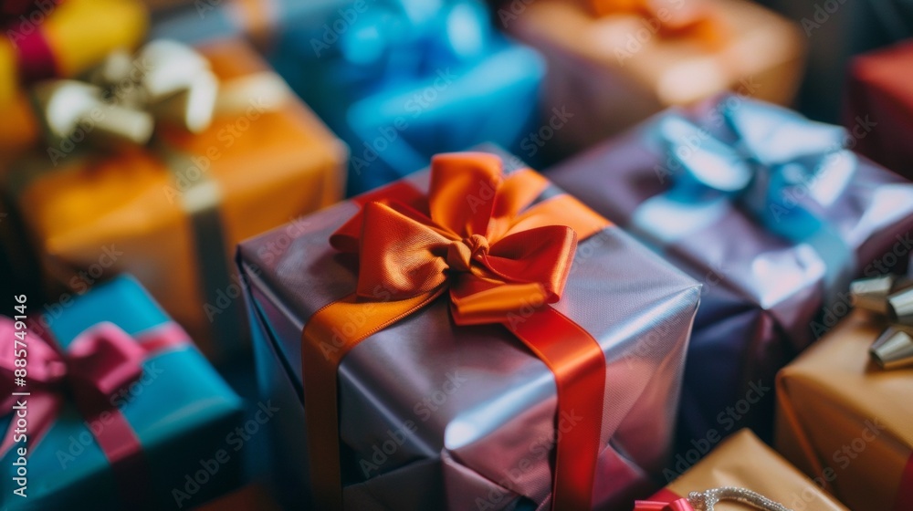 Gift Boxes Wrapped in Colorful Paper and Ribbons Gift Boxes Wrapped in Colorful Paper and Ribbons