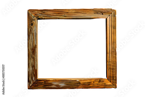 Antique rustic wooden square picture frame isolated on transparent background. Decorative elegant frame design. PNG, cutout.