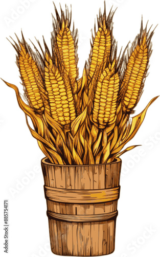 Corn, watercolor painting style illustration. Vector illustration. Seasonal harvest design for greeting cards or posters. Thanksgiving Day illustration